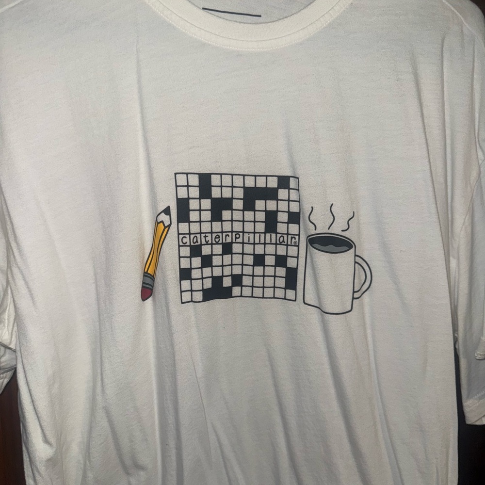 Caterpillar White Crewneck T-Shirt with Black Logo